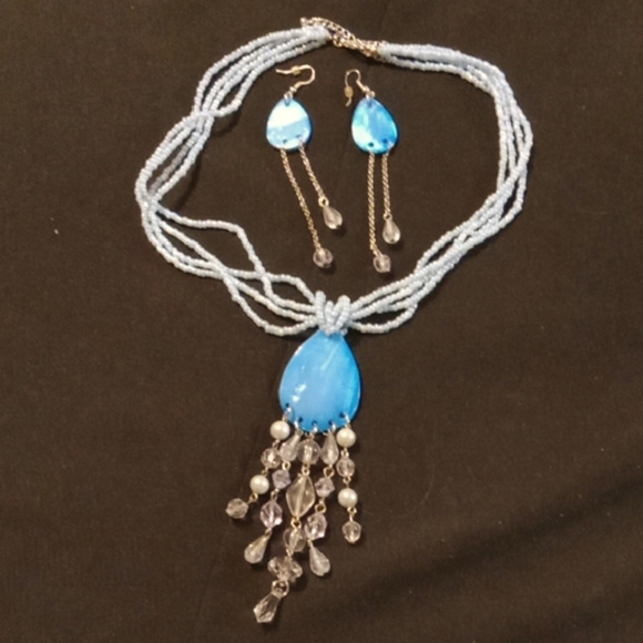 Vintage Shira LTD Necklace Earring Set 19"-21" W/ 5" Tear Drop Tassel 4" Earring - Picture 1 of 7
